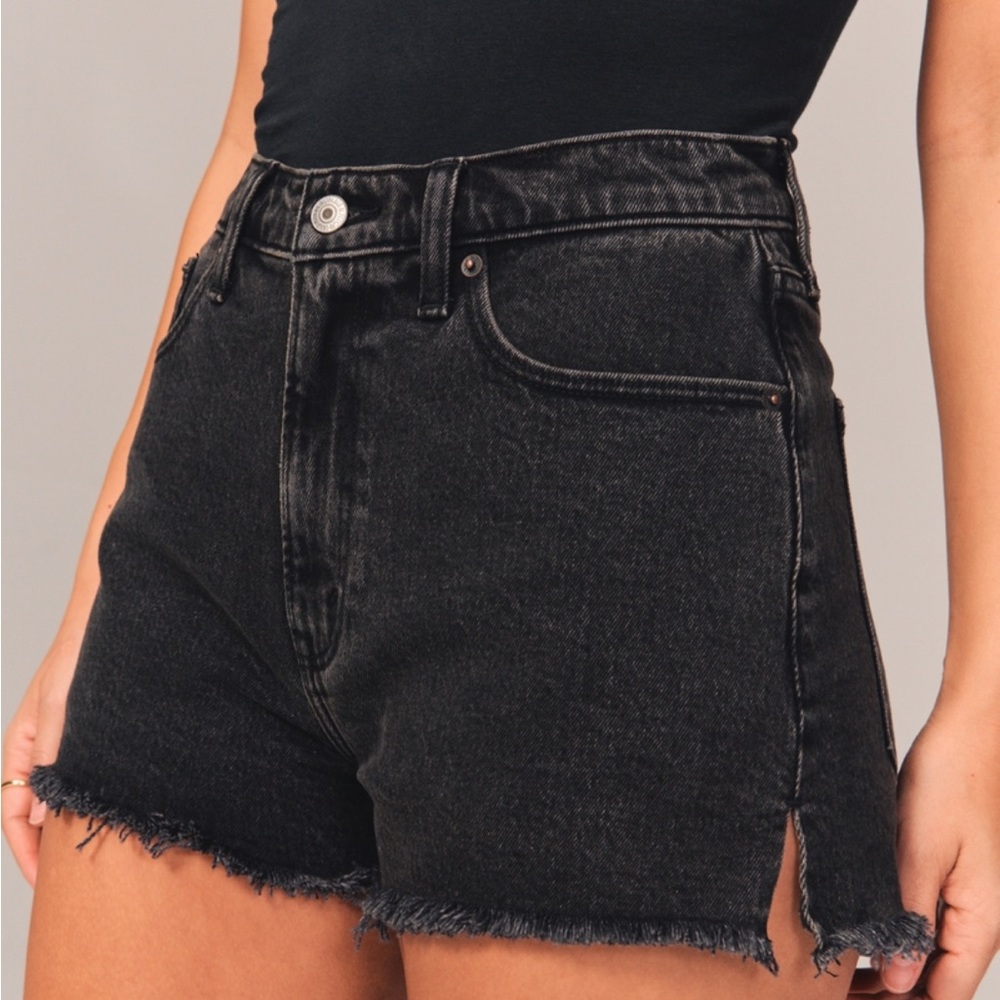 Abercrombie & Fitch Black Jean Shorts High-Waisted Distressed